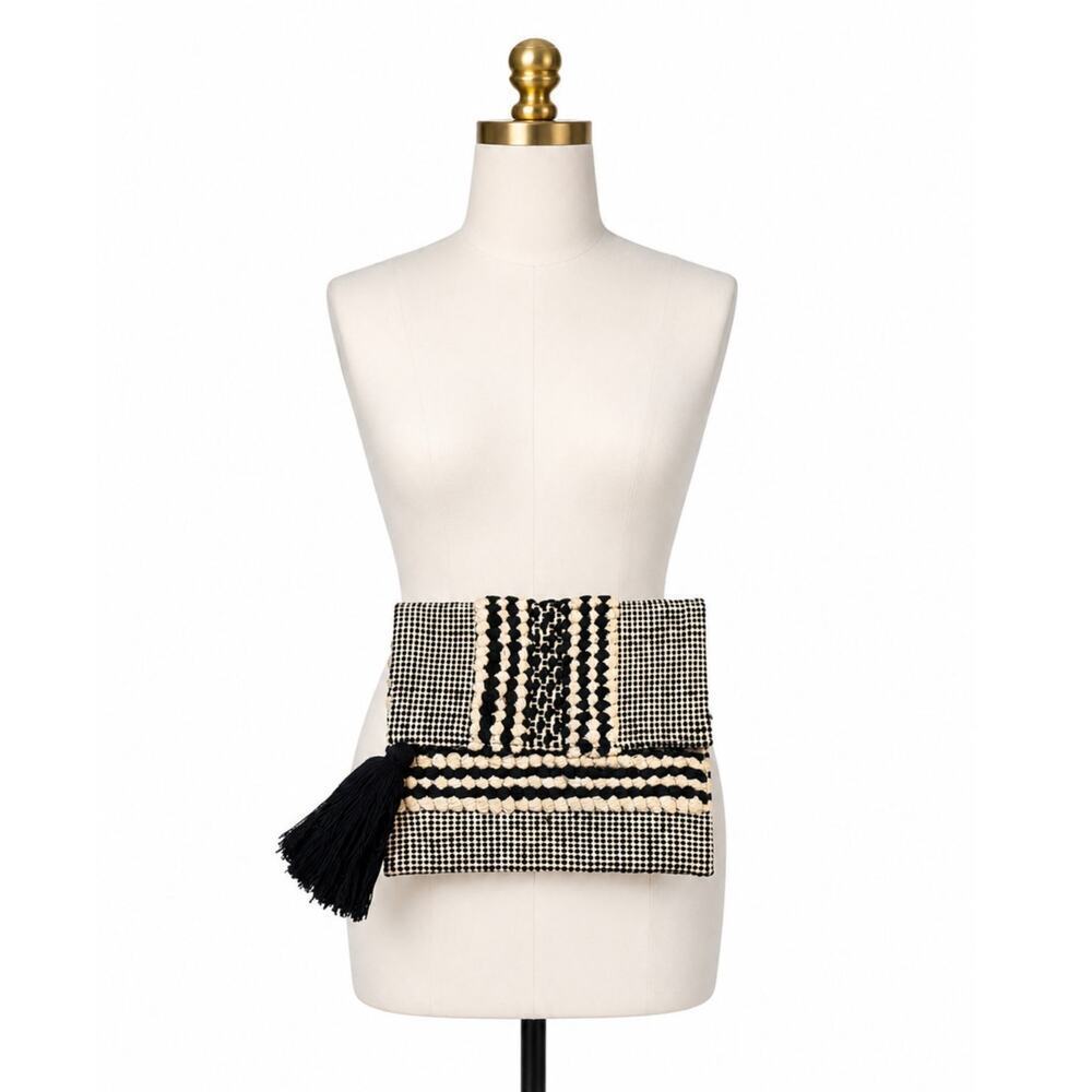 Roller Rabbit Tucson Woven Tassel Clutch Foldover Boho Artisan Cotton Bag